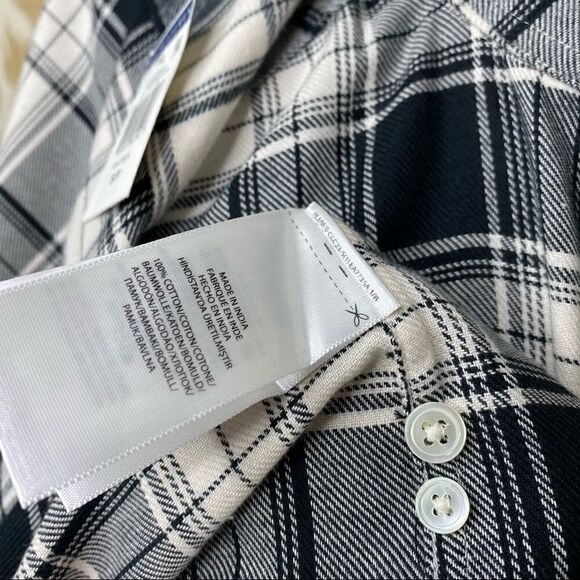 Polo Ralph Lauren Black & White Flannel Embellished Crest Button Up Blouse - Picture 15 of 16